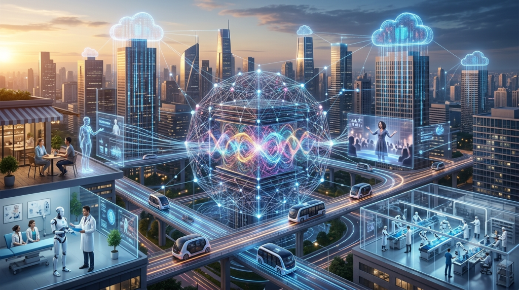 AI Technology in 2026: The Complete Guide to Artificial Intelligence, Applications & Future Trends 4 Generative AI tools creating text, images, and code using artificial intelligence